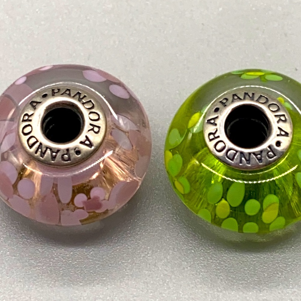 Pandora jumbo sized sterling silver murano glass beads, set of two for bracelet - Picture 5 of 7